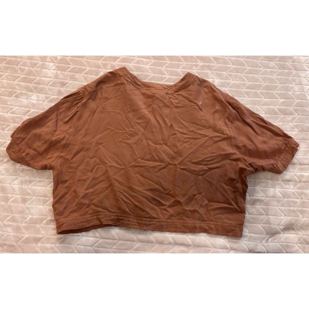 Y2K Whimsigoth Smocked Texture Button Crop Top Rust Brown Basketweave Shirt SZ L - Picture 5 of 14